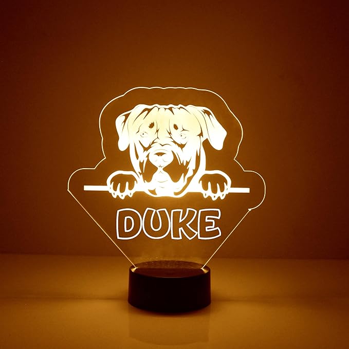Custom Dog LED Sign Night Light Lamp with Remote, Light Up Display with Personalized Name or Image, Customized, Made in The USA, Clear Acrylic Home Decor Design with 16 Colors, 4 Modes (Rottweiler) - Bloomnest