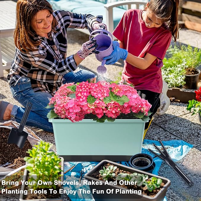 Window Box Planter 6 Pcs, 17 Inches Rectangle Flower Pots with Drainage Holes and Trays, Vegetable Planters for Windowsill Patio Garden Balcony Home Porch Yard Indoor Outdoor (Green, 17*7.4*7.8 inch) - Bloomnest