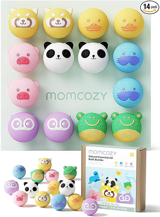 Momcozy Essential Oil Bath Bombs,14 Pcs Bubble Bath Fizzy Balls with 7 Cute Animal Shapes,Bath Bombs Gift Set for Kids Girls Boys Toddler, Ideal Gift for Children's Day, Bath Bomb Kit - Bloomnest