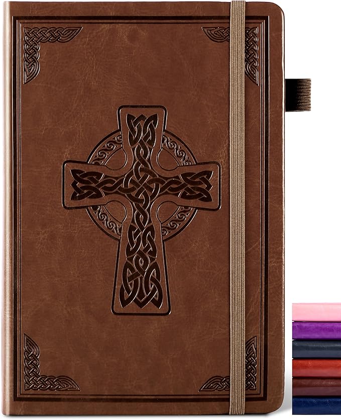 CAGIE Leather Lined Journal Notebook for Men & Women, Debossed Cross, 320 Pages 100 GSM Thick Paper, A5 Hardcover Journaling Notebooks for Writing, 5.7'' X 8.3'' Diary, Brown - Bloomnest
