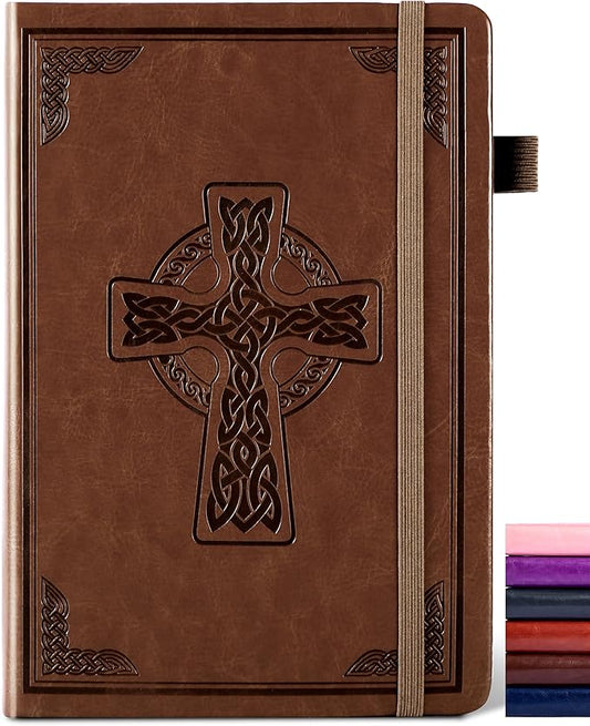CAGIE Leather Lined Journal Notebook for Men & Women, Debossed Cross, 320 Pages 100 GSM Thick Paper, A5 Hardcover Journaling Notebooks for Writing, 5.7'' X 8.3'' Diary, Brown - Bloomnest