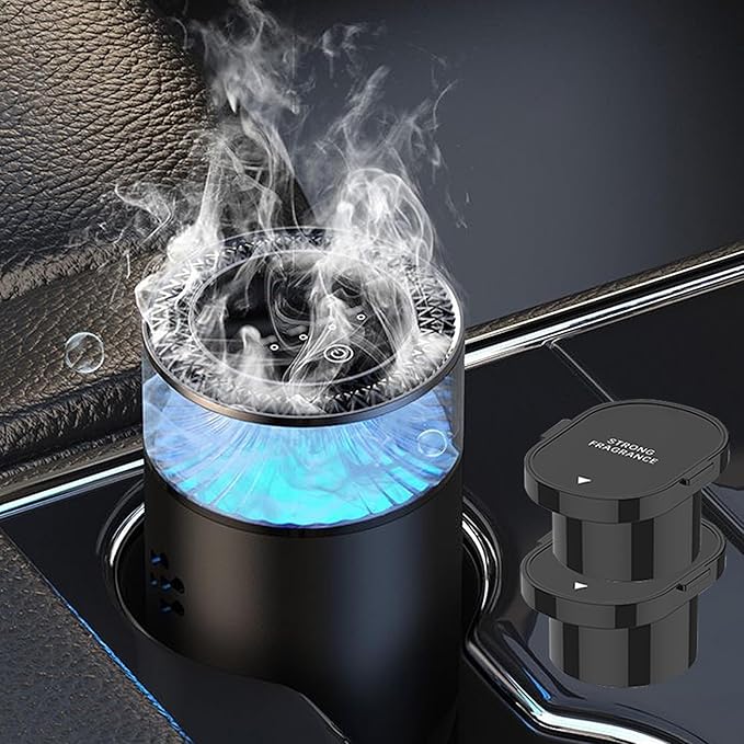 Smart Car Air Freshener, Car Air Freshener Diffuser with Ambient Light, Auto On/Off Intelligent Car Diffuser, 3 Mode Adjustable, Cars Scent Diffuser with 2 Essential Oil Box, Ice Cedar - Bloomnest