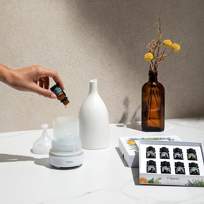 Cliganic Ceramic Aromatherapy Diffuser for Essential Oils (Black) - 7 Color Lights, Cool Mist, Auto Shut Off for Home & Office - Bloomnest