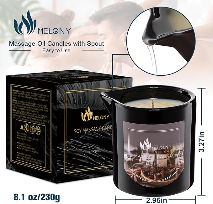 MELONY Massage Oil Candle | Great for Calming, Soothing and to Relax | with Natural Soy Wax | 8.1oz (Spiced Rum) - Bloomnest