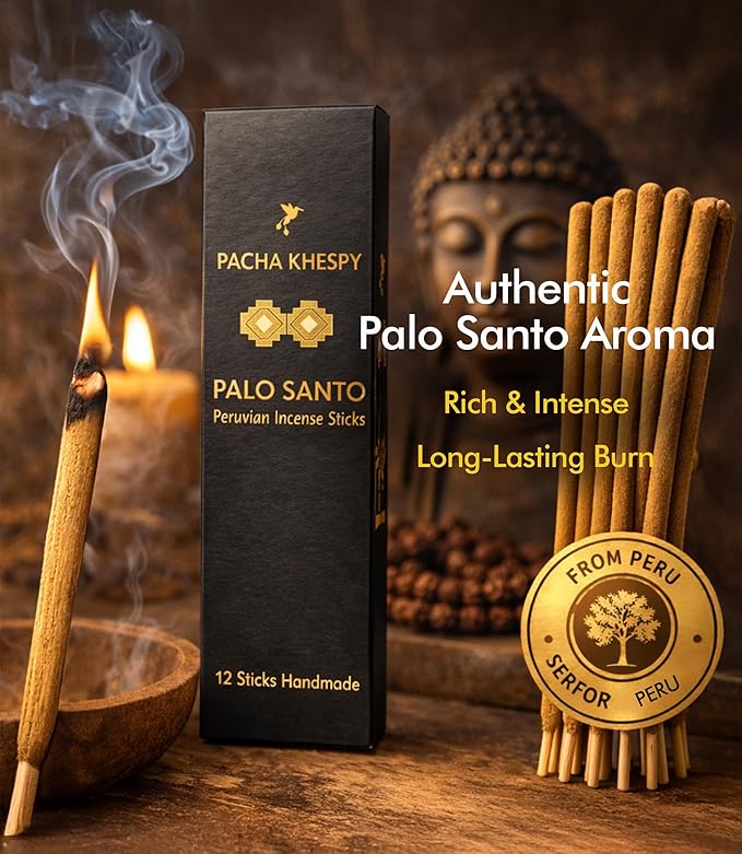 Palo Santo Incense Sticks from Peru 12 Pack Long Lasting Burn Handmade Natural Authentic Holy Wood for Aromatherapy Meditation Energy Cleansing Stress Relief Yoga & Home Fragrance