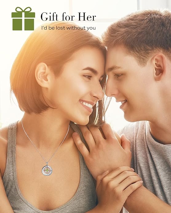 S925 Necklace Gift for Wife |Compass Jewelry |Women Anniversary |Sterling Silver |Girlfriend Birthday Gifts for Her Valentines |I'd be Lost without You |Jewel 18K Gold - Bloomnest