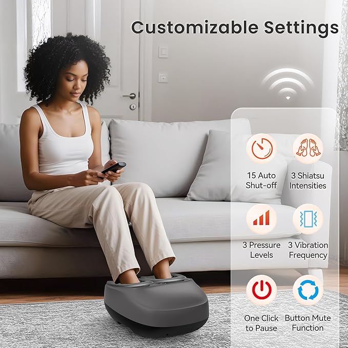 COMFIER Shiatsu Foot Massager with Heat, Electric Feet Massager Machine for Plantar Fasciitis Neuropathy,Gifts for Women,Men,Remote Control,Pause Function,Foot Warmer (Gray) - Bloomnest