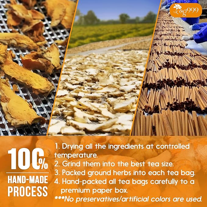 TOG999, Turmeric Ginger Cinnamon Tea Bags | 120 Count | Herbal Blend with Turmeric, Ginger, Cinnamon Stick & Chamomile Flowers for Relaxation | Naturally Flavorful, Caffeine-Free | Packed in Paper Box - Bloomnest