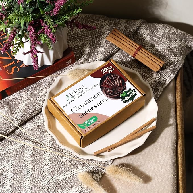 Bless-International Cinnamon-100%-Natural-Incense-Bambooless-Dhoop-Sticks Handmade-Organic-Chemicals-Free for-Purification-Relaxation-Positivity-Yoga-Meditation The-Best-scents-4.5-Inches-20-Sticks