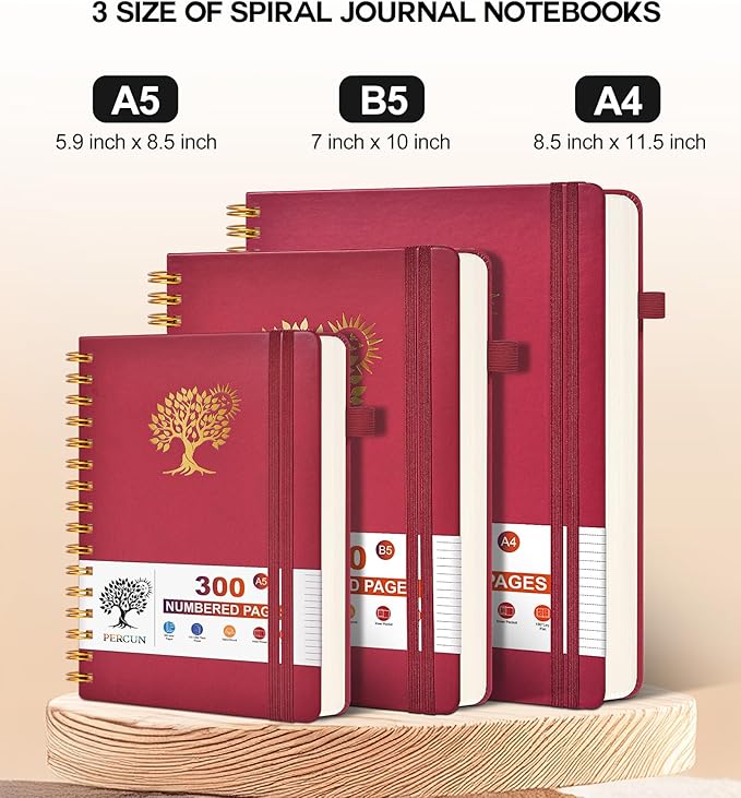 Spiral Notebook Journal for Women Men, 300 Numbered Lined Pages, College Ruled, A5 Hardcover Spiral Bound Notebook for School, Work, Note Taking Writing, Leather Spiral Journal Medium 5.9"x8.5" - Bloomnest