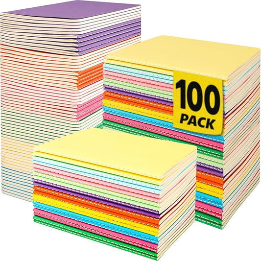 100 Pack Small Lined Notepads Bulk, Mini Journal Pocket Notebooks Set 3.5 Inch x 5.5 Inch, Colored Cover Notebook Wide Ruled, 10 Colors 24 Sheets (48 Pages) for Traveler, Students, School Supplies - Bloomnest