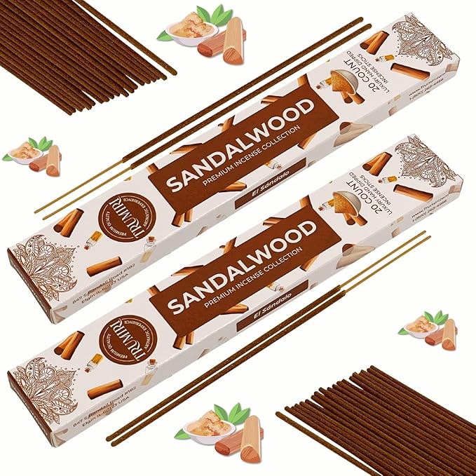 Sandalwood Incense Sticks - Incienso de Sándalo - Total 120 Insence-Sticks - 6 Packs of 20 Insense - Inciensos - Inscents - Natural Non Toxic Ingredients - Incents - Incence - Inscense - Insents TRUMIRI