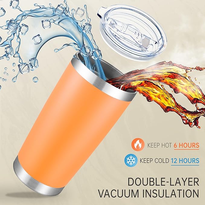 20 oz Tumbler Stainless Steel Tumblers with Lid Double Wall Vacuum Insulated Coffee Mug 20oz Powder Coated Cup for Hot and Cold Drinks, Orange, 1 pack - Bloomnest