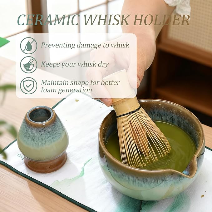 Matcha Whisk Set for Tea Lovers BittPicc 8Pcs Ceramic Matcha Tea Set with Bamboo Whisk, Bowl, Scoop & Holder - Gift for Starter Friend Family Traditional Japanese Tea Ceremony and Breakfast - Bloomnest