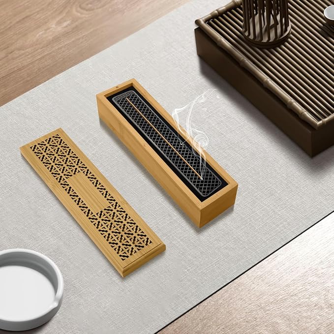 Wooden Incense Holder Burner with Storage - Incense Stick Holder & Ash Catcher for Meditation, Yoga, Bedroom, Study, Office - Exquisite Incense Burner for Home Decor - Bloomnest