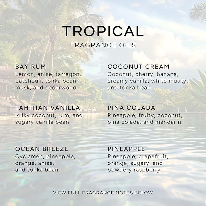 Eternal Essence Oils Tropical Set of 6 Premium Fragrance Oils - Includes Coconut Cream, Bay Rum, Pina Colada, Tahitian Vanilla, Ocean Breeze, and Pineapple Scented Oils - 10ML - Bloomnest