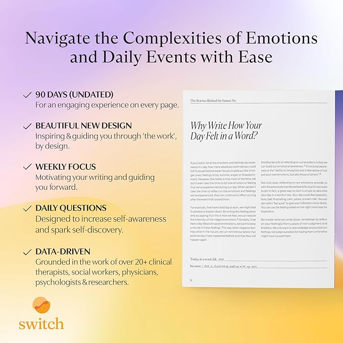 Switch Research Sunrise/Sunset Journal: Science-Backed Daily Gratitude Journal for Women & Gratitude Journal for Men - Powerful Daily Journal Prompts for Mindfulness, Presence, & Habit Transformation - Bloomnest