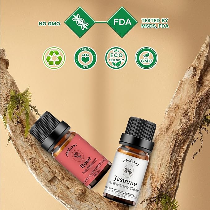 yethious Rose Essential Oil Jasmine Essential Oil for Diffuser, Hair, Skin, Body, Face, Perfume, Soap, Candle Making Rose Fragrance Oil Set Jasmine Oil Organic 2 X 10ML - Bloomnest
