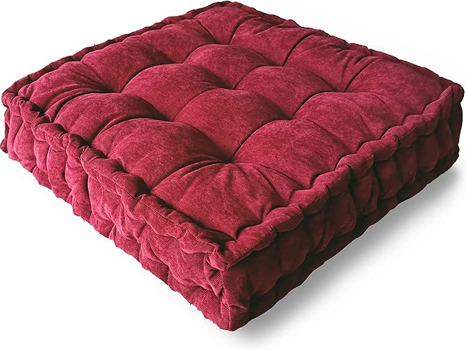 Verpert Floor Pillow 25x25 Inch, Square Meditation Cushion Floor Seating for Adults, Oversized Tufted seat Cushion Reading Nook for Kids, Yoga Meditation Pillow for Sitting on Floor Maroon