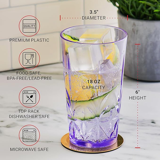 Royal Plastic Drinking Tumbler, Premium Quality Water Glasses, Dishwasher-Safe BPA-Free Durable Mixed Colors Assorted Stackable Cups, 18 oz Set of 12 - Bloomnest