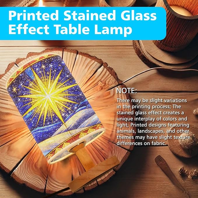 Star Christmas Table Lamp LED 3-Color Pressed Bedside, Star Christmas Shade Lamp with Wood Base for Bedroom Living Room Desk Office - Bloomnest
