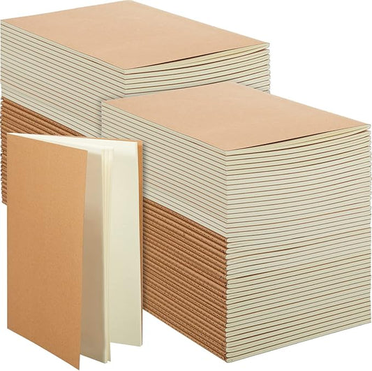 Mimorou 100 Pcs Journals Notebooks Bulk - Kraft Softcover A5 Small Notebooks 5.5 Inch x 8.3 Inch Notepads with 60 Page 30 Sheet for Writing Sketch Travel Office Supplies(Brown,Unlined) - Bloomnest