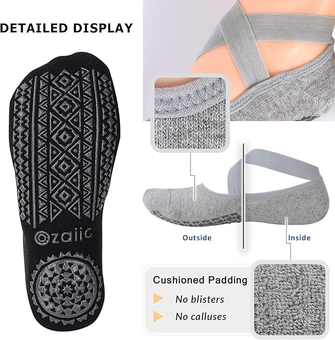 Ozaiic Pilates Socks for Women Non Slip Grip, Yoga Socks with Grippers for Barre, Hospital, Ballet, Dance, Barefoot Workout - Bloomnest