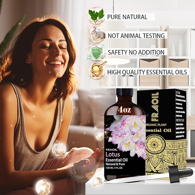 Lotus Essential Oil, Lotus Oil 4 Fl Oz 120ML for Diffuser Humidifier Yoga Cleaning DIY Candle Soap Making Perfume Gift for Women Essential Oils - Bloomnest
