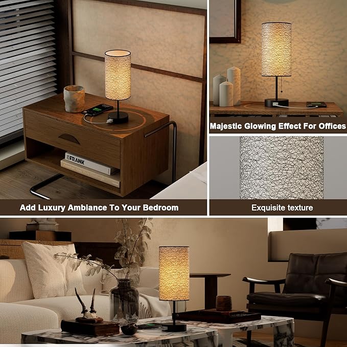 Table Lamp for Bedroom,Nightstand Lamp for Bedside with AC Outlets,Adjustable 3color LED Light Desk Lamp for Home Decor,Included Bulb and Lamp Shade (Black-OnlyAC, 2PCS) - Bloomnest