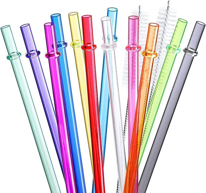 24 PCS, Reusable Straws with 4 Brushes, 10.5" Long Tritan Hard Plastic Straws, 12 Colors Translucent Replacement Drinking for 16OZ-32 OZ Tumblers, Cups, Jars, Stanley, YETI, Starbucks, BPA Free Bloomnest