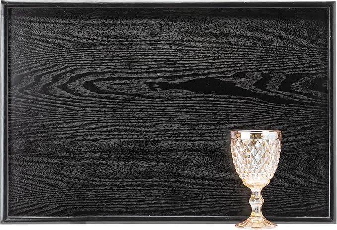 24 x 16 Inches Extra Large Solid Wood Serving Tray for Tea Coffee Table Snack Food Meals Serving Plate Kitchen Party Bar Breakfast Server with Raised Edges Black Wooden Decorative Ottoman Tray - Bloomnest