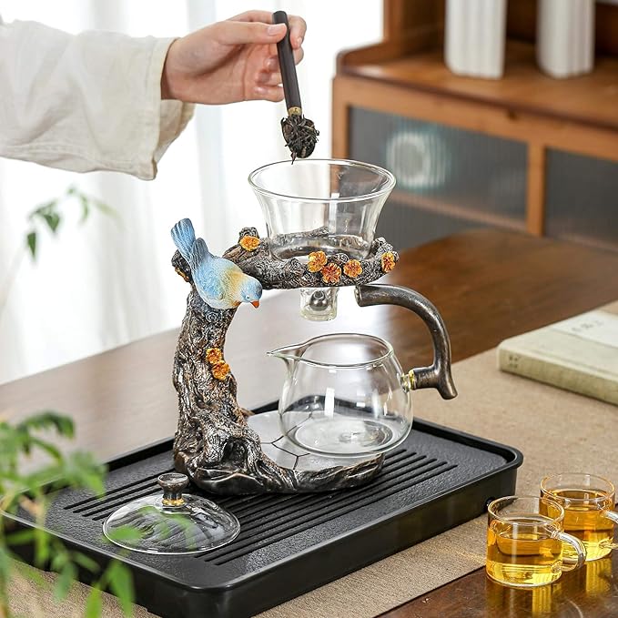 Glass Kungfu Teapot Set Tea maker with Infuser Semi Automatic Tea Set (Blue bird) - Bloomnest