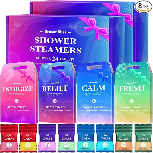 Shower Steamers 48 Counts, Shower Tablets with Natural Ingredients, 8 Different Scents, Individually Wrapped Shower Steamers, Presents for Mom, Friends - Bloomnest