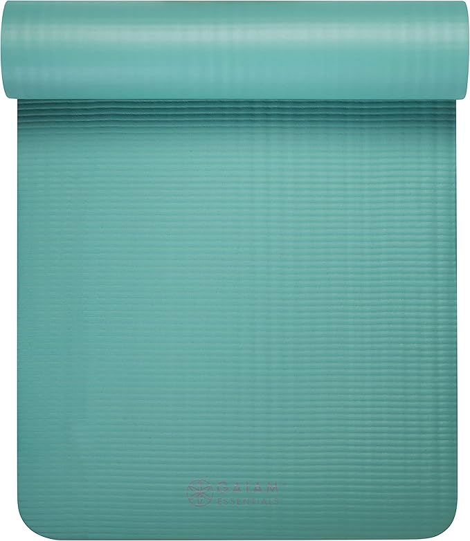 Gaiam Essentials Thick 2/5" (10mm) and Thin 1/4" (6mm) Yoga & Pilates, Fitness & Exercise Mat with Easy-Cinch Carrier Strap