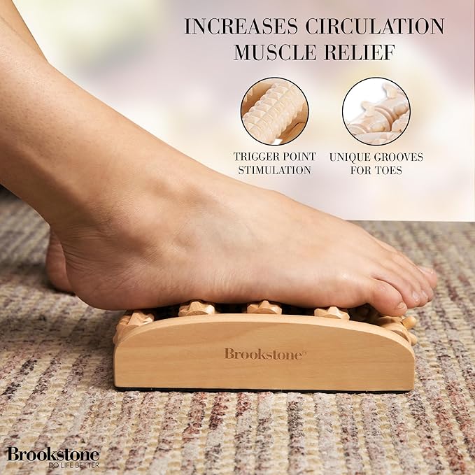 Brookstone Wooden Foot Roller Massager - Deep Tissue Reflexology & Trigger Point Therapy for Plantar Fasciitis, Arch & Heel Pain Relief - Portable Manual Massager, Ideal Gift for Home or Travel - Bloomnest