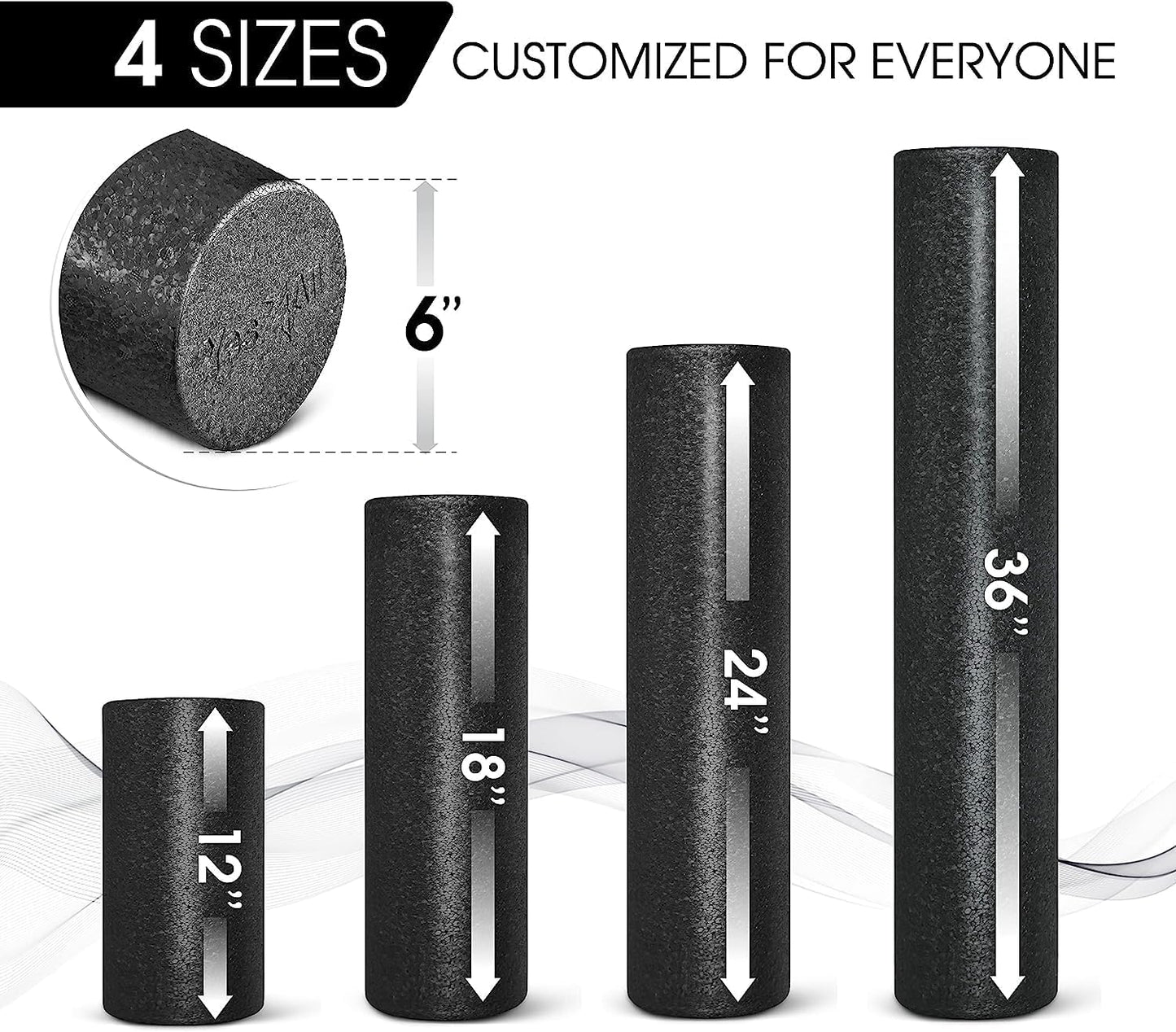 Yes4All High-Density EPP Round Back Roller Foam, Exercise Foam Roller for Yoga, Pilates & Stretching - 12, 18, 24, 36 inch