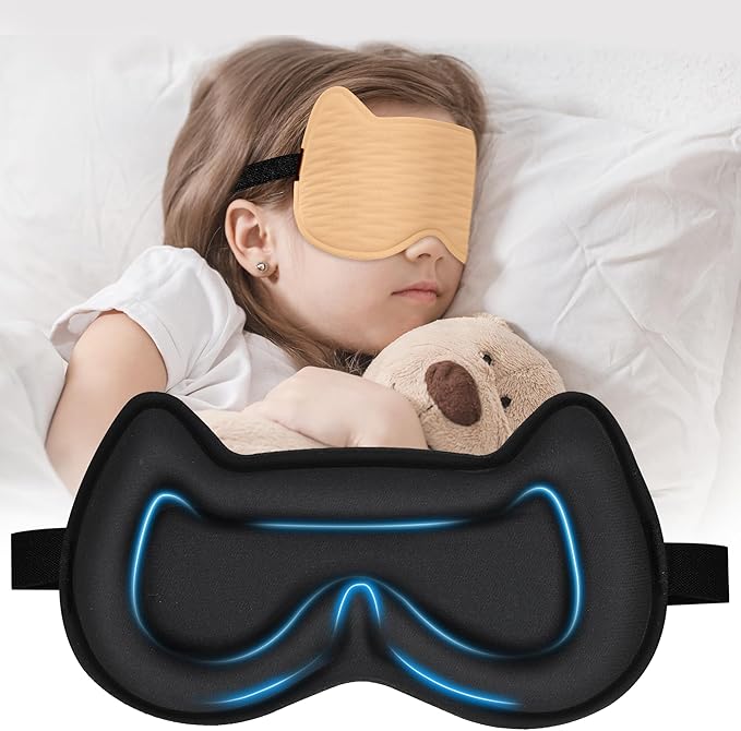 3D Kids Sleep Eye Mask: 3D Contoured Cup Sleeping Masks, Blindfold Sleep Eye Cover with Adjustable Strap, Memory Foam Lightweight Night Eyeshade for Boys Girls Teens (Orange) - Bloomnest