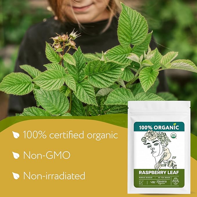 Organic Raspberry Leaf Tea Bags (40 TeaBags) - Red Rasberry Leaf Tea for Womens Cramps, Hormone Balance, Fertility – Te de Hoja de Frambuesa Roja - Bloomnest