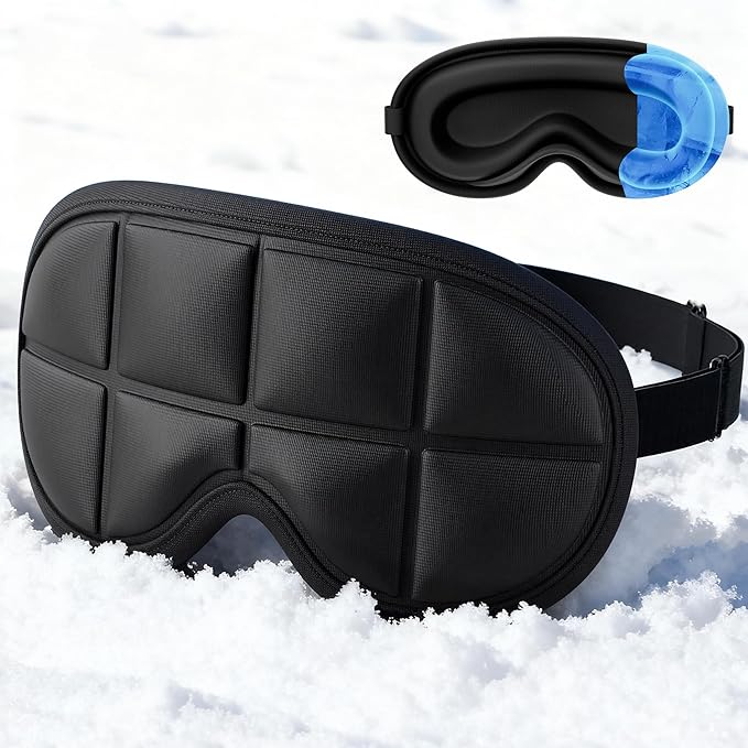 3D Cooling Sleep Mask with Double Coldfocus Gel - Frozen Cold Gel Eyes Mask with Contoured Blackout Hot & Cold Therapy for Women, Men Sleeping on Airplane Traveling for Migraine, Dry Puffy Eyes,1 Pack - Bloomnest