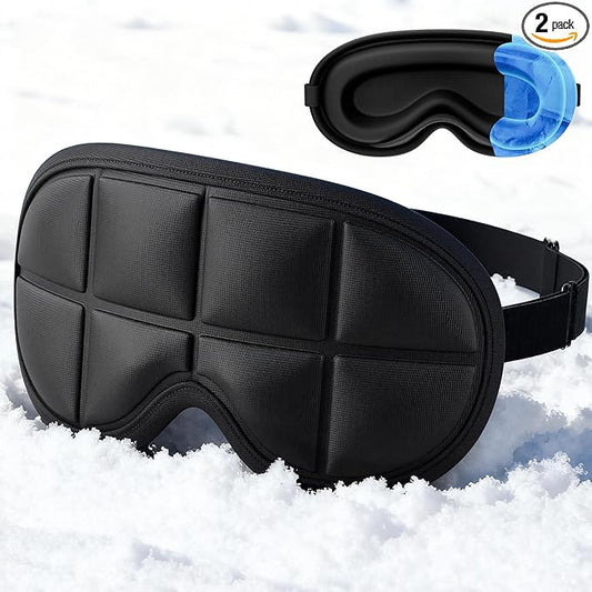 3D Cooling Sleep Mask with Double Coldfocus Gel - Frozen Cold Gel Eyes Mask with Contoured Blackout Hot & Cold Therapy for Women, Men Sleeping on Airplane Traveling for Migraine, Dry Puffy Eye,2 Packs - Bloomnest