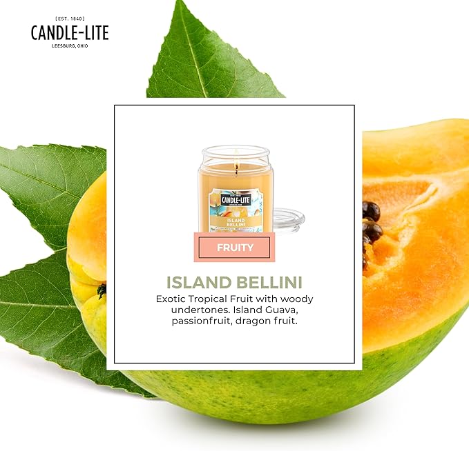 Candle-lite Scented Candles, Island Bellini, 18 oz Jar, Proudly Poured in The USA, Aromatherapy Candle, Single-Wick with 110 Hours of Burn Time, Perfect for Creating an Inviting Ambiance - Bloomnest