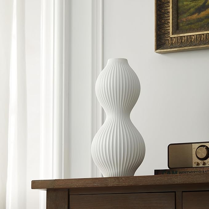 RONDURE 15.8" Modern Ceramic Table Lamp, Modern Bedside Lamps for Bedroom, Living Room and Nightstand, White Translucent Ceramic Shade, Warm Ambient Lighting, Home Decor - Bloomnest