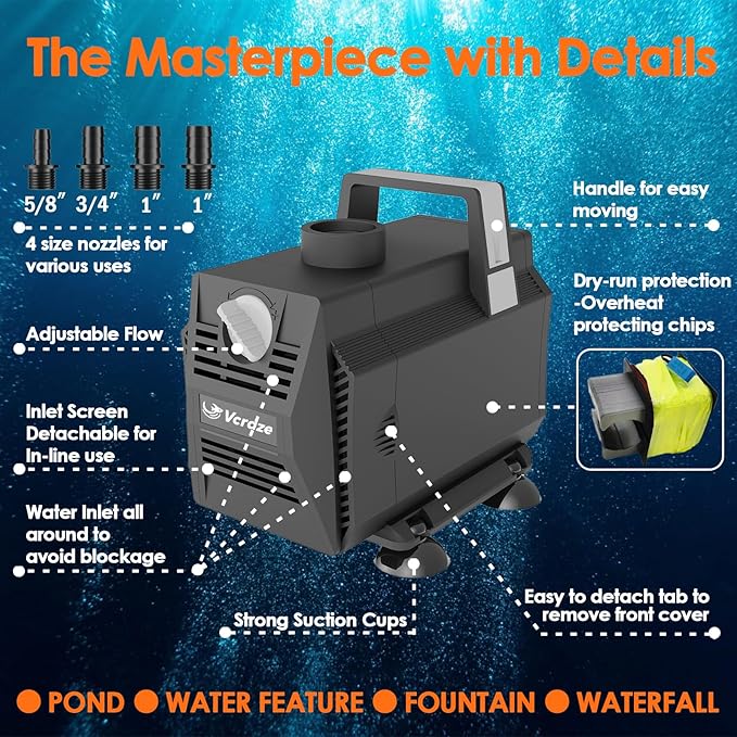Submersible Water Pump 600GPH/35W Fountain Pumps with Flow Control, Pond Pump Submersible Outdoor with 10ft 3-Core Power cable for Hydroponics, Aquarium, Waterfall, Statuary, Water feature - Bloomnest