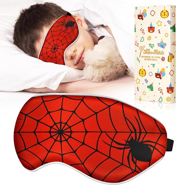 Silk Sleep Mask for Kids - Cute Cartoon Eye Cover for Boys Girls Teens With Soft Smooth Adjustable Straps, Red Zhizhu - Bloomnest