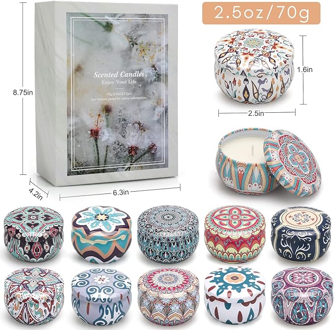 Candles Gifts for Women, 12 Pack Candles for Home Scented, 30 Oz Soy Wax Candle Gifts Sets, 240H Burning Candle for Scented, Ideal for Birthday, Valentine's Day, Mother's Day - Bloomnest
