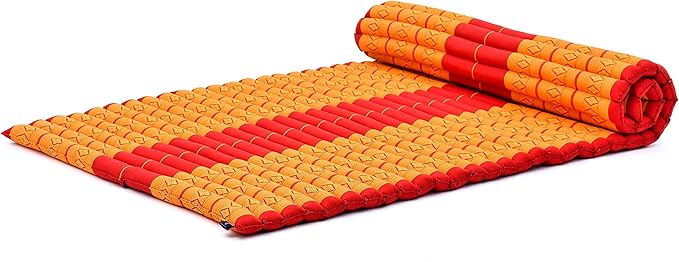 Leewadee - Kapok Roll Mat – Handcrafted Folding Sleep & Relaxation Mattress from Thailand, Ideal as Guest Bed, Camping Mat, Yoga Mat or Traditional Futon, 75 x 39 inches, Orange Red - Bloomnest