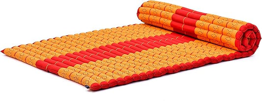 Leewadee - Kapok Roll Mat – Handcrafted Folding Sleep & Relaxation Mattress from Thailand, Ideal as Guest Bed, Camping Mat, Yoga Mat or Traditional Futon, 75 x 39 inches, Orange Red - Bloomnest