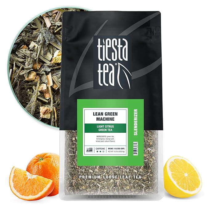 Tiesta Tea - Lean Green Machine, Loose Leaf, Light Citrus Green Tea, Premium Blend, Medium Caffeinated, Make Hot or Iced Brews Up to 200 Cups, 16 Ounce Resealable Bulk Pouch - Bloomnest