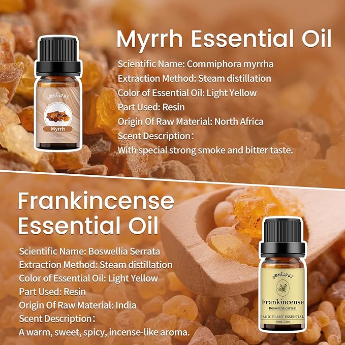 yethious Frankincense and Myrrh Oil Frankincense Essential Oil Myrrh Oils for Diffuser & Aromatherapy, Candle, Soap Candle Making - 2PCS 10ML - Bloomnest