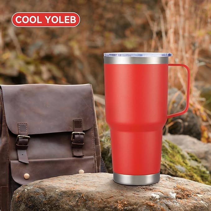 30 oz Tumbler with Handle and Lid, Stainless Steel Tumblers Bulk Double Wall Vacuum Insulated Travel Mug Leak Proof Cup Keep Drinks Cold and Hot Red, 12 Pack